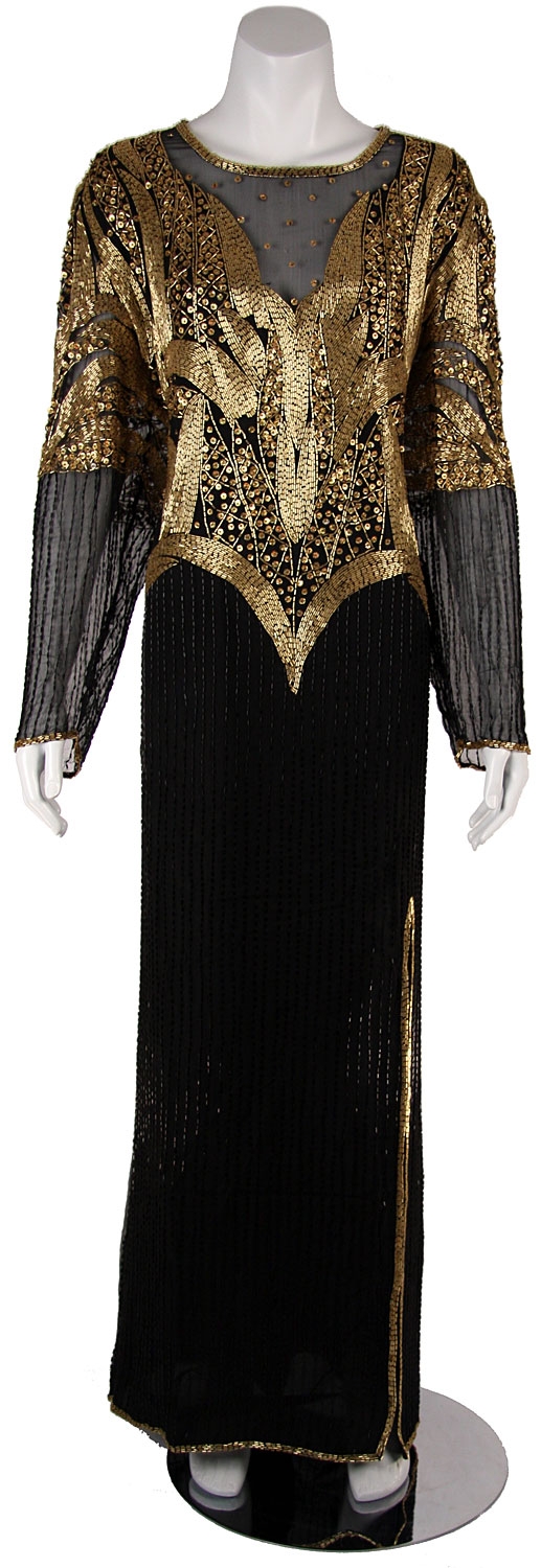 Fully Beaded Long Sleeved Formal Evening Dress