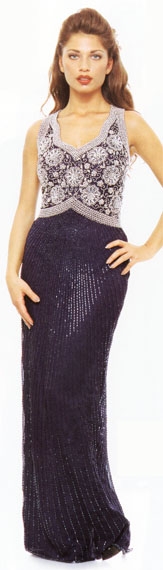 Floral Bead Sleeveless Gown