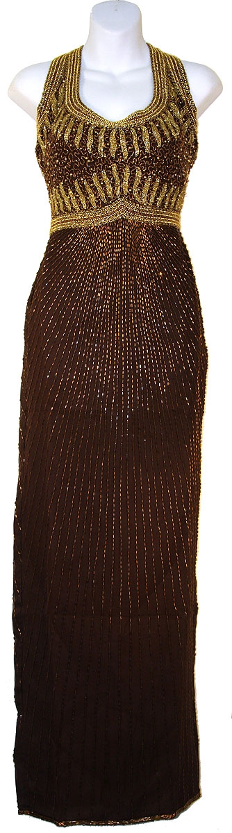 Elegant Back U-neck Beaded Formal Long Dress 