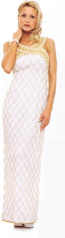 Crossed Front Diagonal Beadwork Formal Beaded Dress — in Ivory/Gold