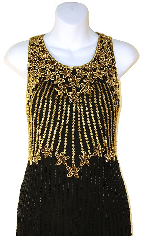 Lined Flower Beaded Formal Gown — in closeup