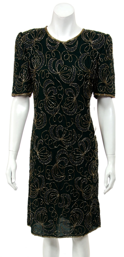 Half Sleeves Tea length Sequined Formal Dress