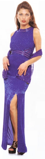 Semi See Thru Waist Beaded Formal Dress — in Royal Blue