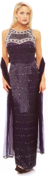 Hand Beaded Sleeveless Formal Gown with Scarf