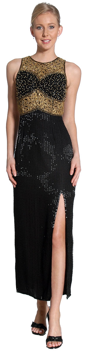 Petals Cutwork Design Beaded Formal Gown with Love Keyhole — in Black/Gold.jpg