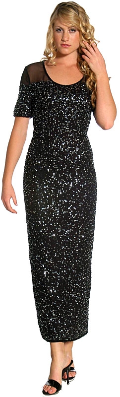 Half Sleeves Sequined Formal Evening Dress — in Black/Silver