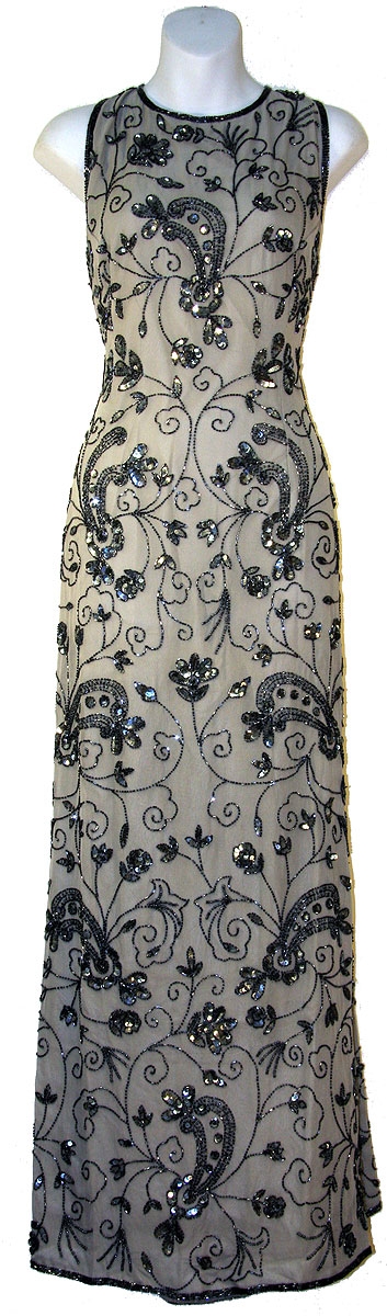 Floral Bead Sleeveless Dress — in Gray/Black