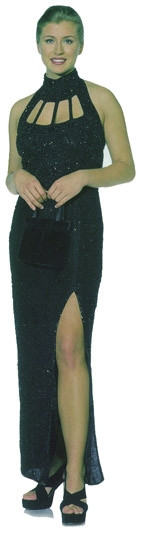 Turtle Neck Long Formal Dress with Cutout Design  — in Black