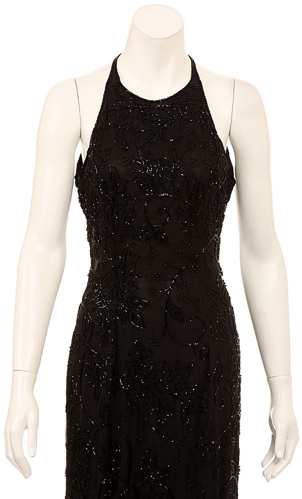 Full Length Elegant Sleeveless Evening Gown — in closeup
