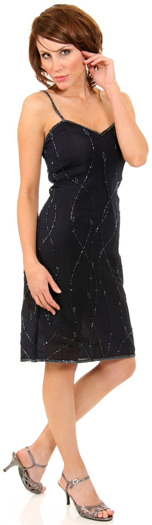 V-neck Spaghetti Straps Beaded Short Cocktail Dress