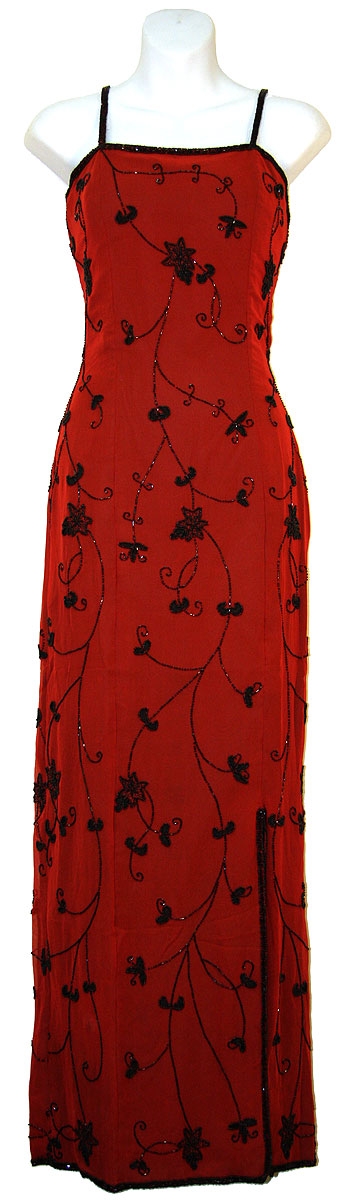Full Length Formal Cocktail Dress  — in Red/Black