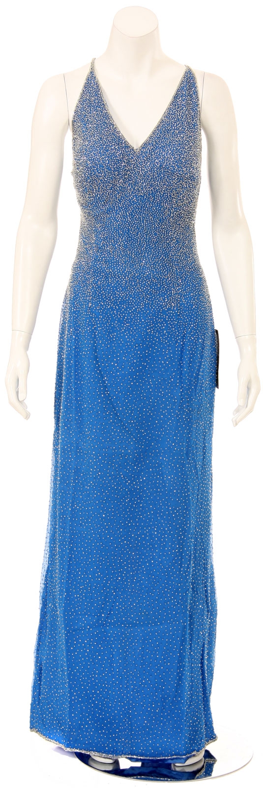 Backless  Beaded Formal Dress — in Teal/Silver