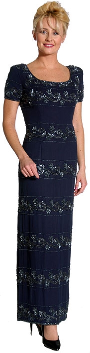 Short Sleeve Floral Beaded Dress