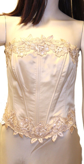 Floral Design on Criss Crossed Formal Dress  — in close up