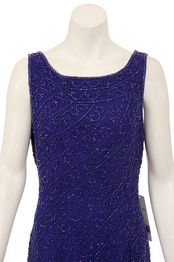 Fully Sequined Broad Strapped Evening Gown — in closeup