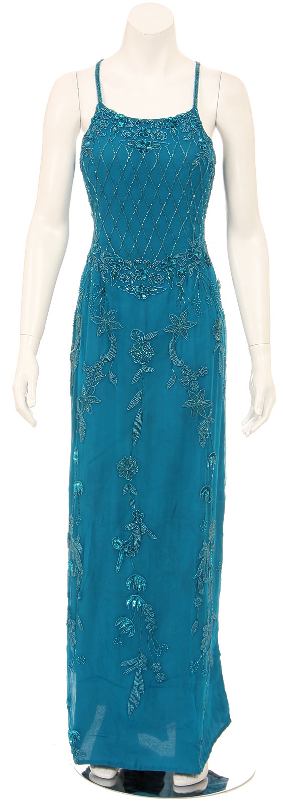 Full Length Floral Designed Sequin Formal Dress