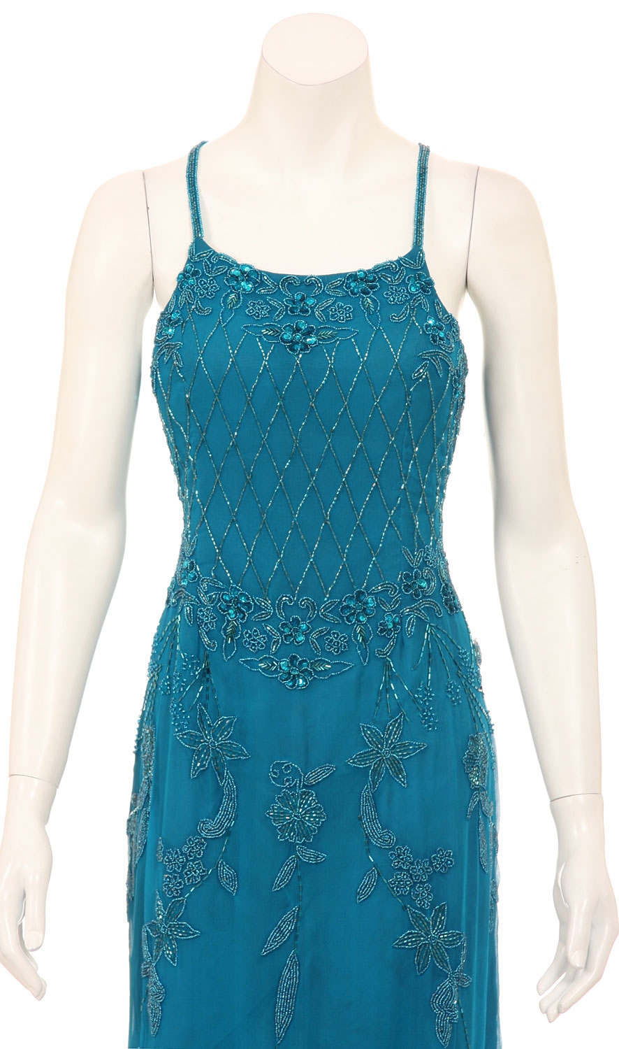 Full Length Floral Designed Sequin Formal Dress — in closeup