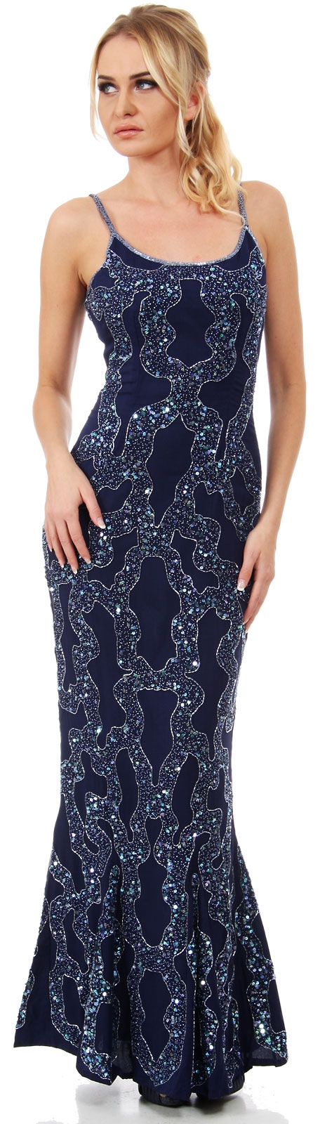 Mermaid Cut Spaghetti Straps U-Neck Sequined Formal Dress