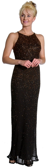 Beaded Long Dress with Flare Bottom