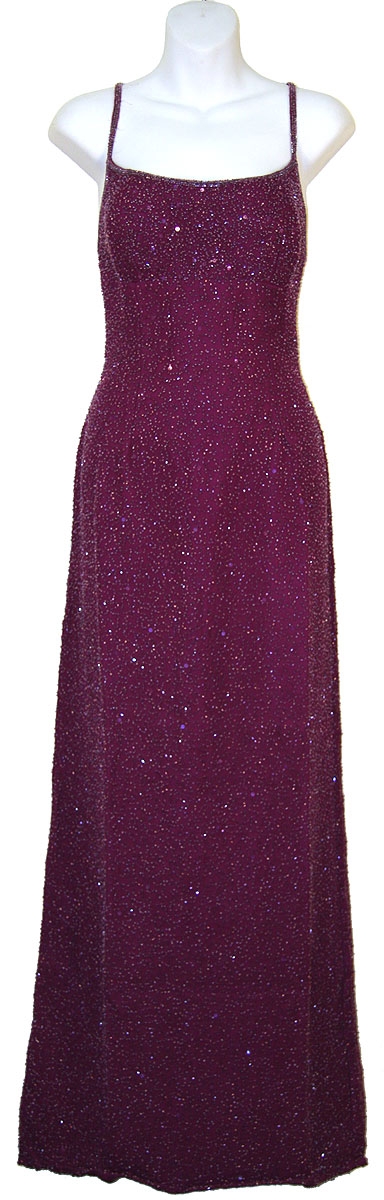 Sequined Prom Dress with Spaghetti Straps — in Cranberry