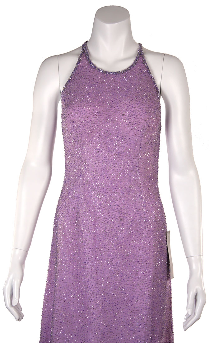 Lilac Formal Evening Dress with Criss Cross Back — in closeup