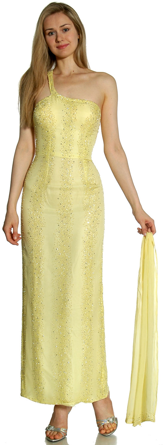 Single Shouldered Silk Chiffon Prom Dress — in Yellow