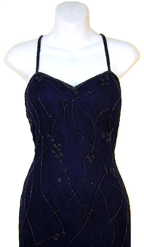 Spaghetti Strap Beaded Formal Dress — in close up