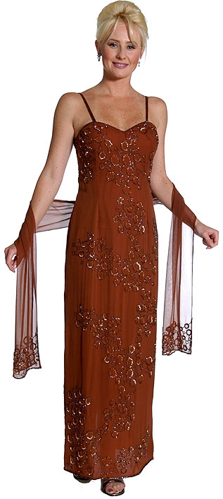 Floral Spaghetti Strapped Beaded Dress