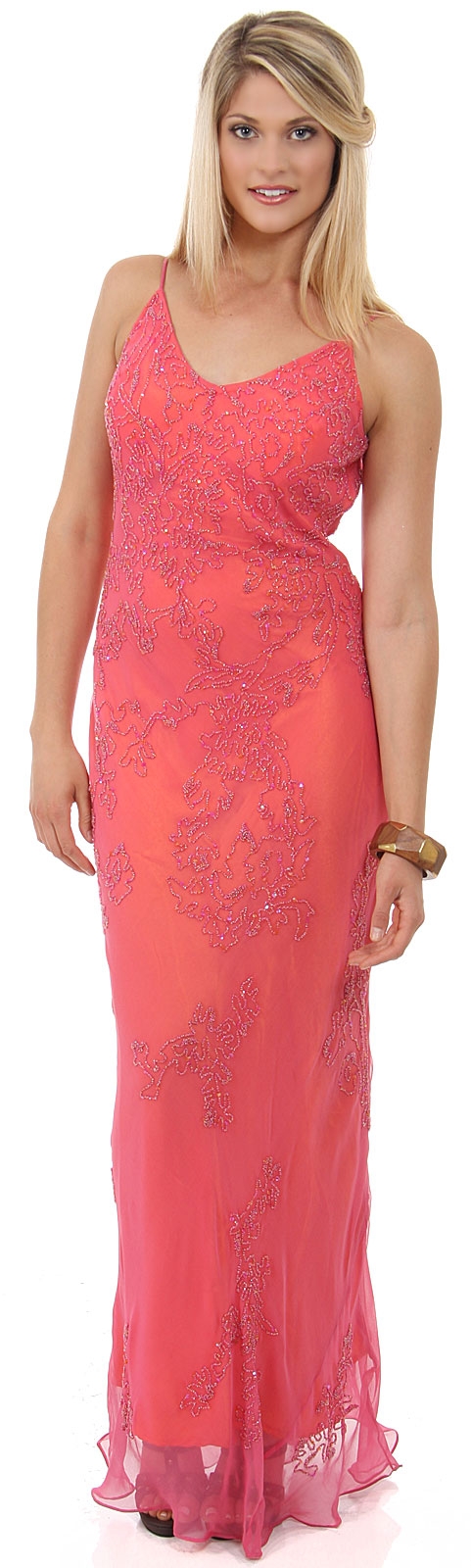 V Neck Beaded Long Formal Evening Dress