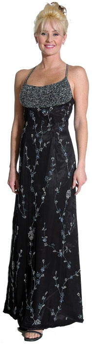 A-line Spaghetti Straps Floral Beaded Cocktail Dress — in Black/White