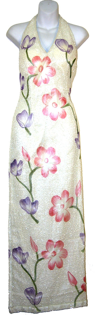 Halter Multi Colored Flower Beaded Formal Gown