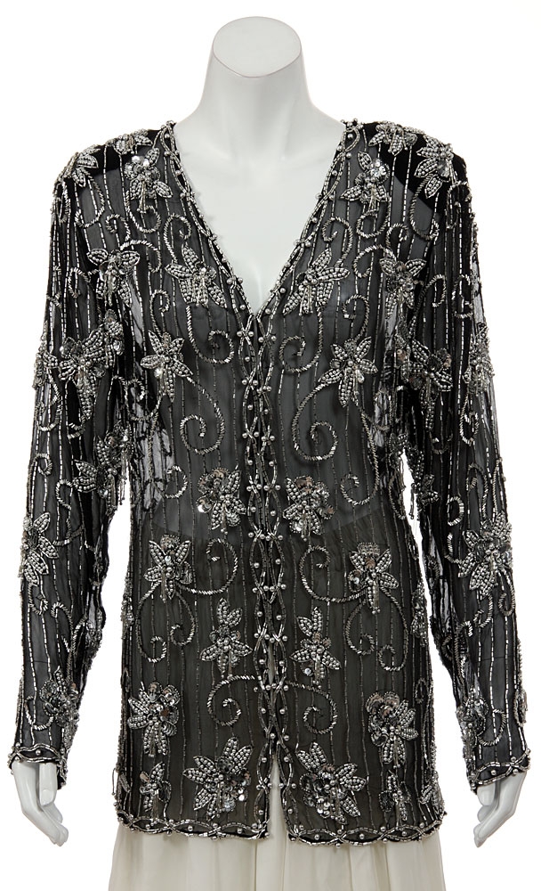 V-neck Sheer Long Hand beaded jacket