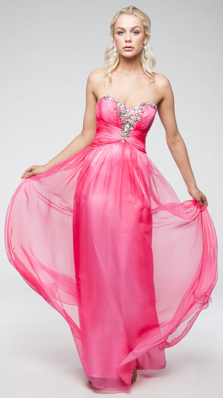 Strapless Two Tone Long Formal Prom Dress with Rhinestones — in Fuchsia
