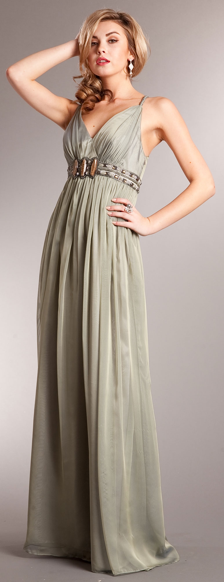 Deep V-Neck Braided Straps Long Formal Prom Dress