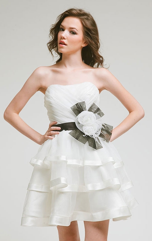 Short Strapless Tiered Bridal Party Dress