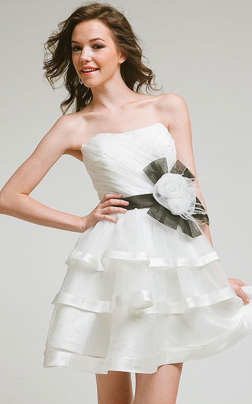Short Strapless Tiered Bridal Party Dress — in alternative picture