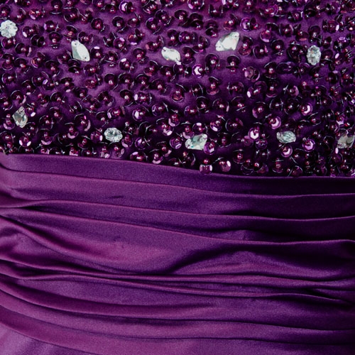 Bridal Satin Strapless Cocktail dress with beaded bodice  — in Eggplant