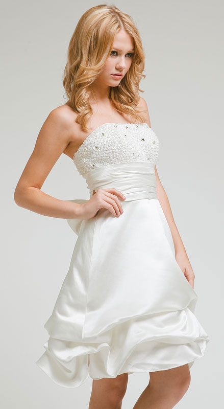 Bridal Satin Strapless Cocktail dress with beaded bodice 