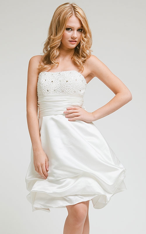 Bridal Satin Strapless Cocktail dress with beaded bodice  — in alternative picture