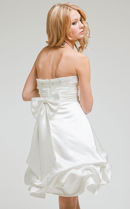 Bridal Satin Strapless Cocktail dress with beaded bodice  — in alternative picture