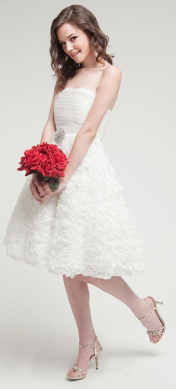 Strapless Pleated Bust Bridesmaid Dress with Floral Skirt