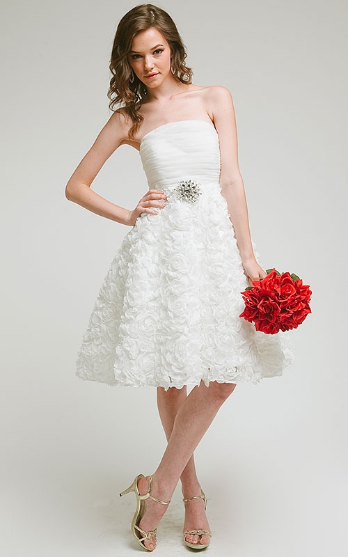 Strapless Pleated Bust Bridesmaid Dress with Floral Skirt — in alternative picture