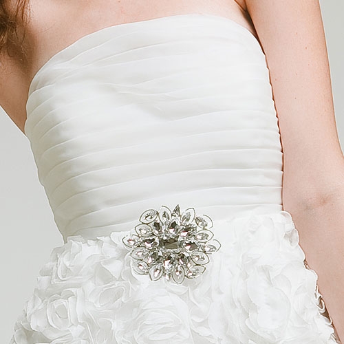 Strapless Pleated Bust Bridesmaid Dress with Floral Skirt — in alternative picture