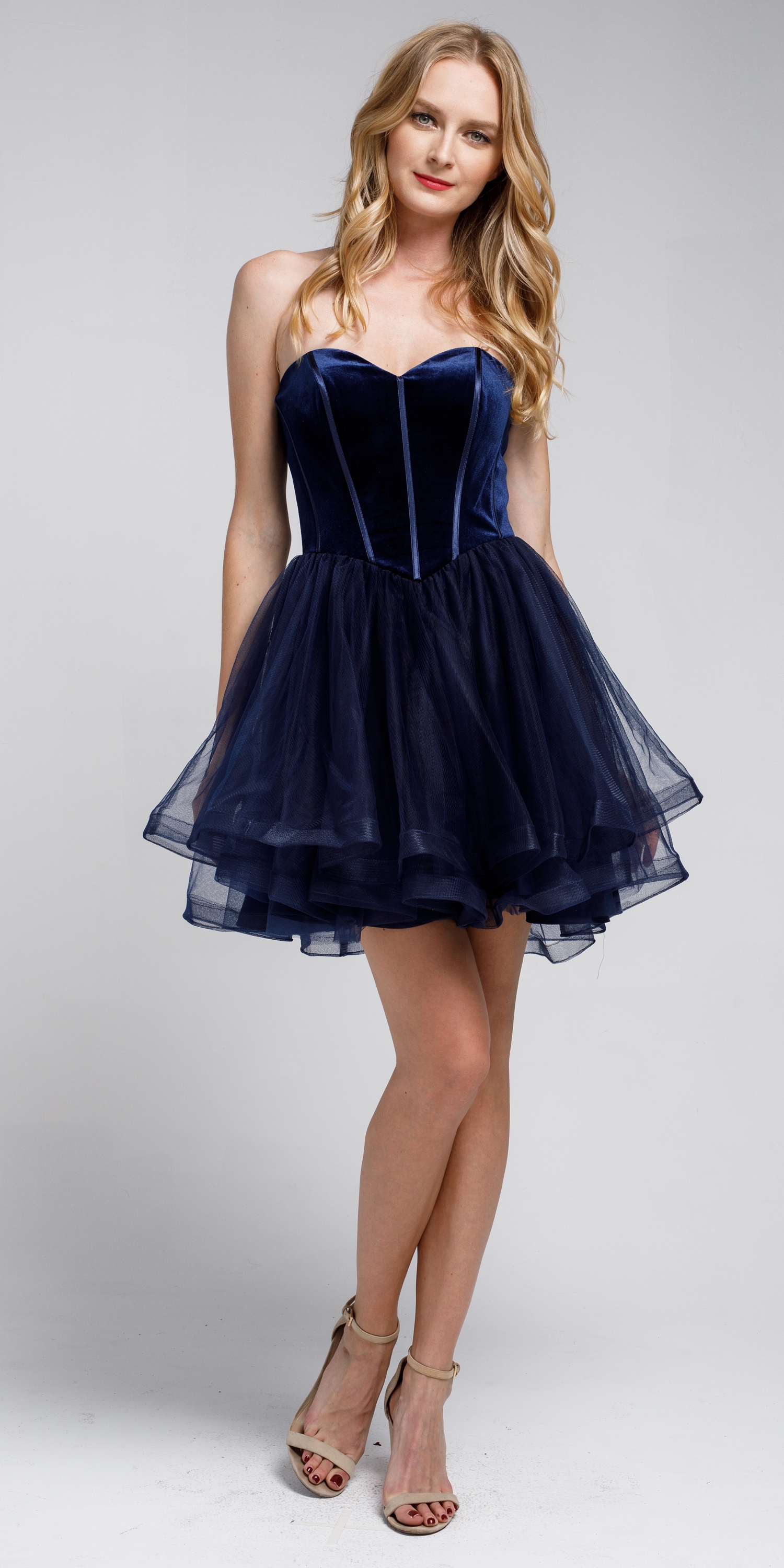Strapless Short Babydoll Prom Dress — in Navy