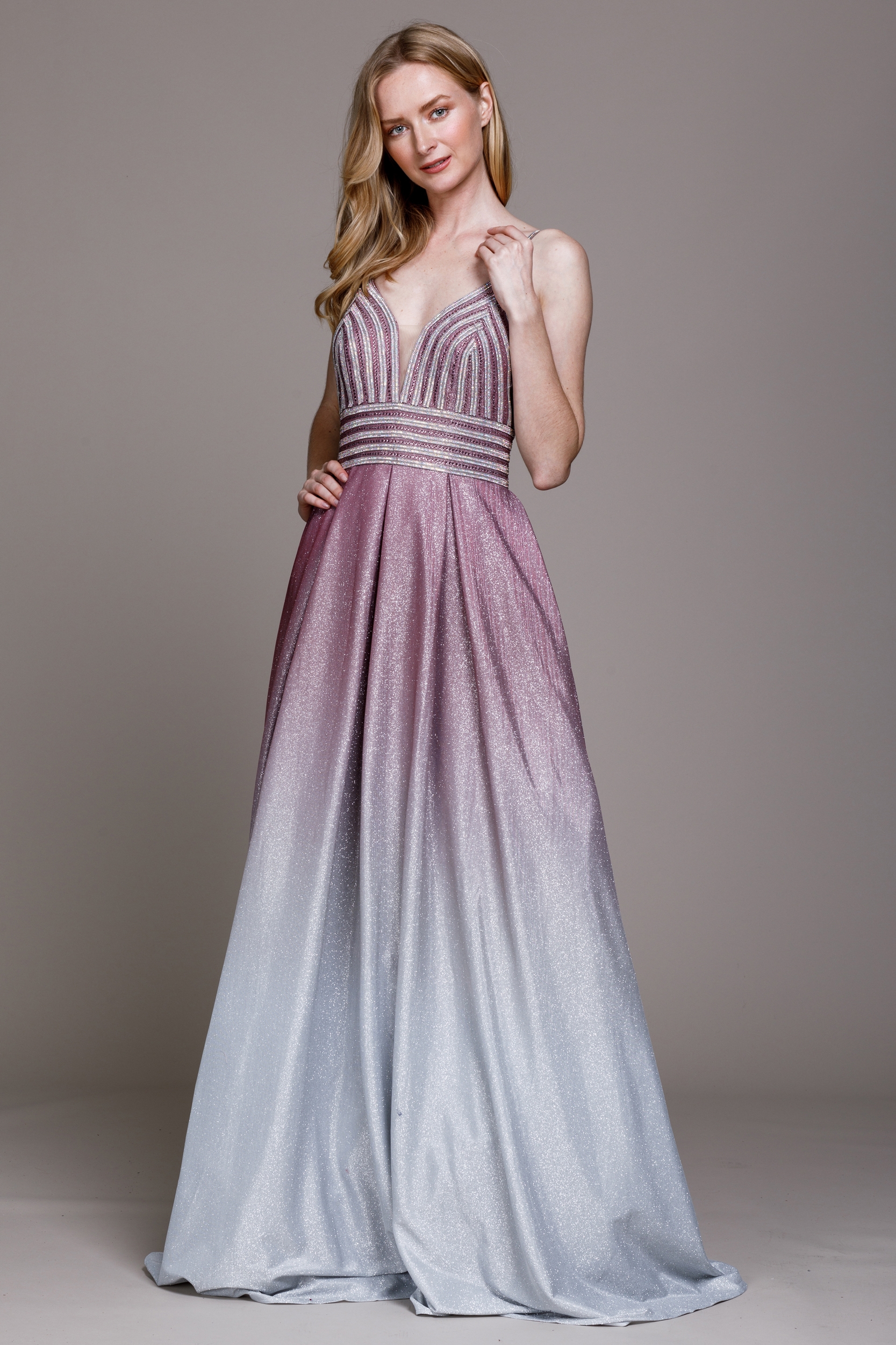 Empire Prom Gown with Spaghetti Straps — in Rose