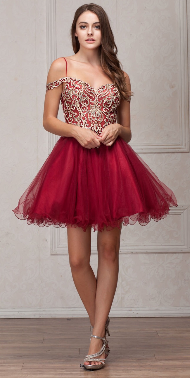 Spaghetti Straps Cold-shoulder Beaded Tulle short Prom Dress