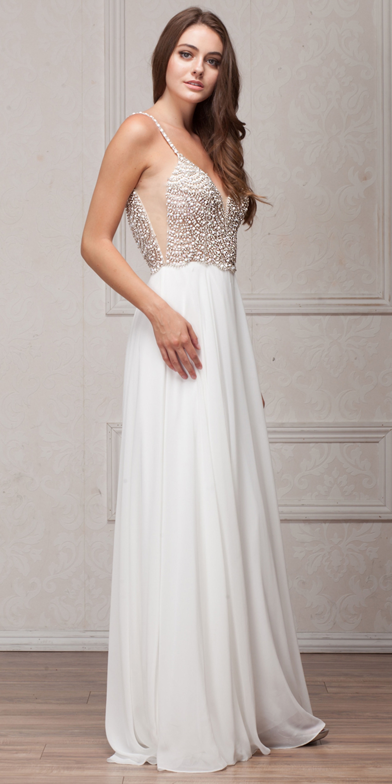 Bejeweled Bodice V-Neck Spaghetti Straps Formal Prom Dress — in an alternative image