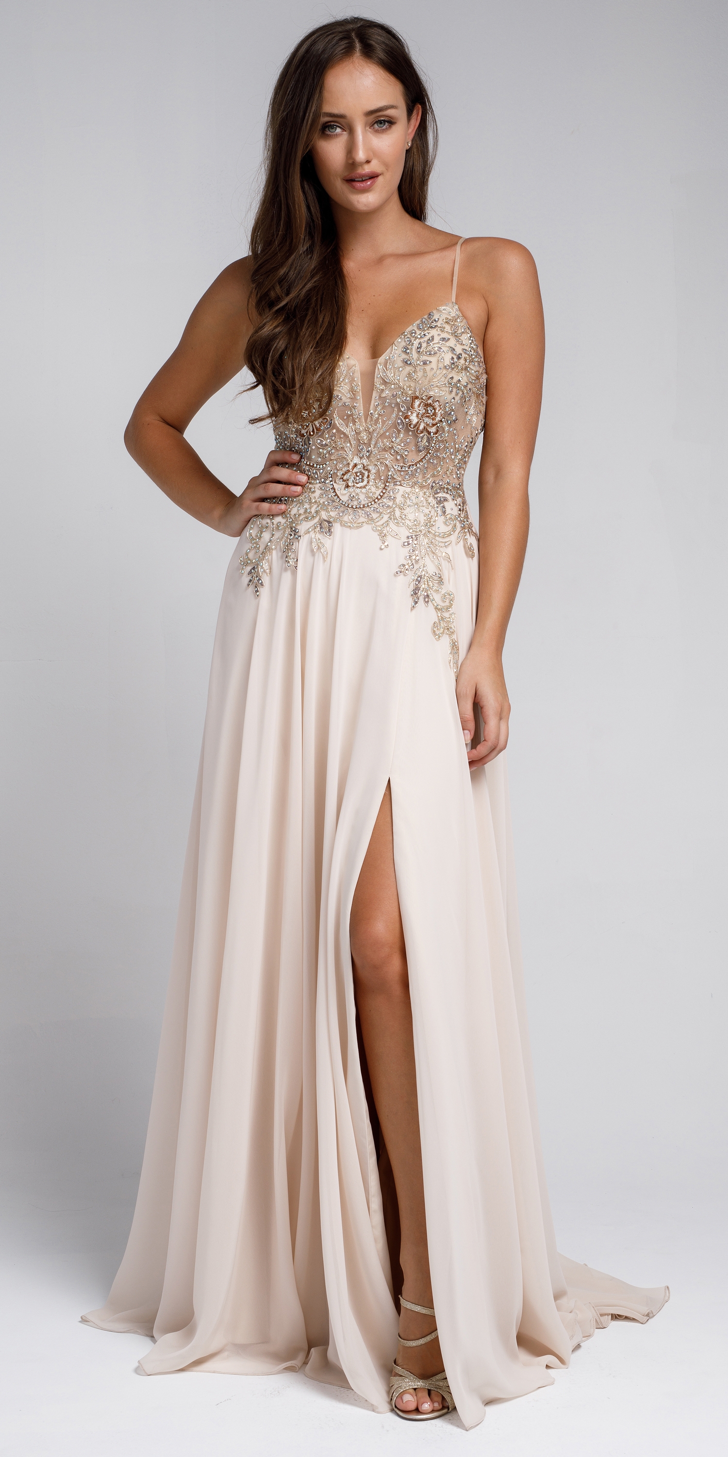 Beaded Embellished Spaghetti Prom Dress — in Champaign