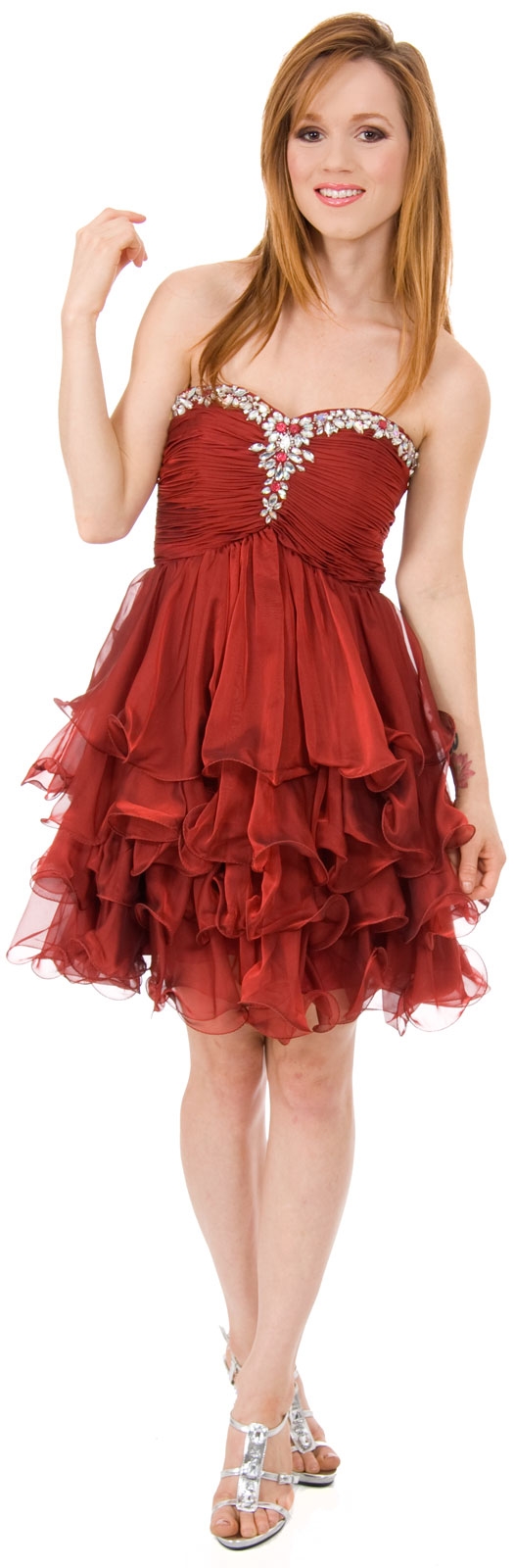Strapless Silk Chiffon Prom Dress with Stones