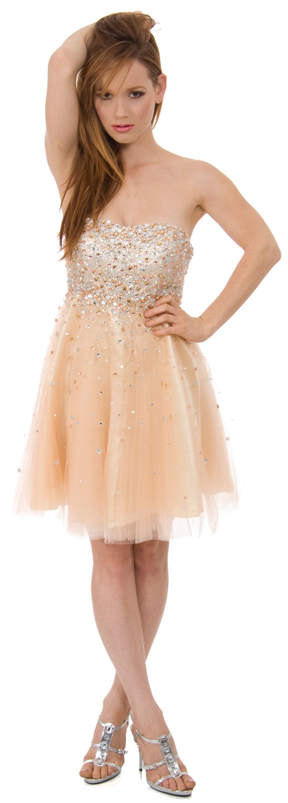 Strapless Mesh Prom Dress with Stones — in alternative picture